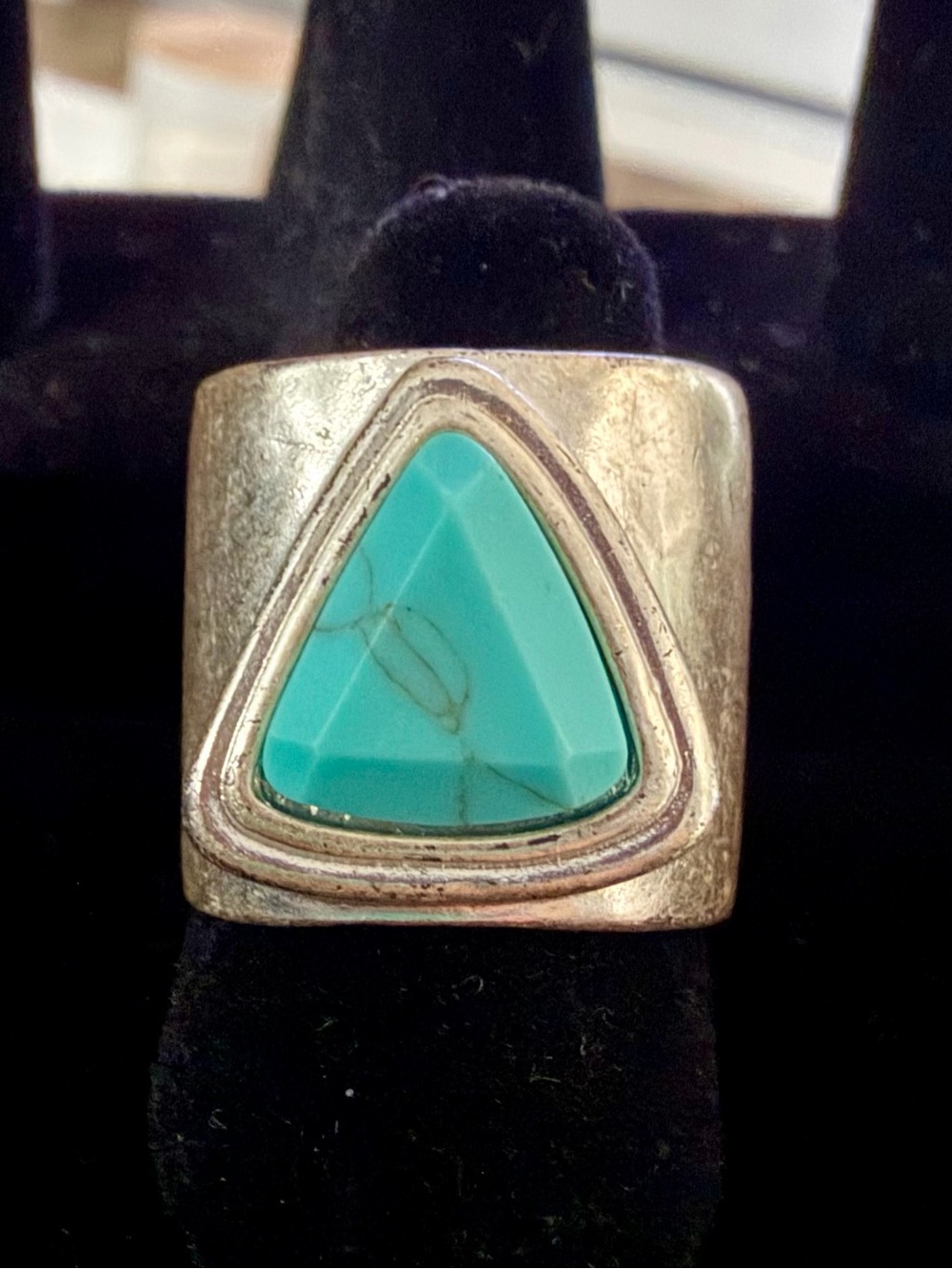 Turquoise Triangle Stone Silver-Tone Statement Ring - Women Jewelry